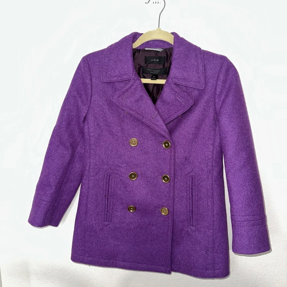 J Crew Womens Stadium Cloth Majesty Peacoat Sz 0p Purple Wool Cashmere‎ Coat - Picture 2 of 12